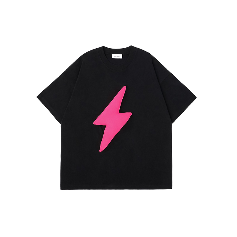 Cotton-filled 3D Raised Lightning Graphic T-shirt Hand-printed Design Crewneck Unisex Oversized Comfort Streetwear Top SQQZ PROJECT Original