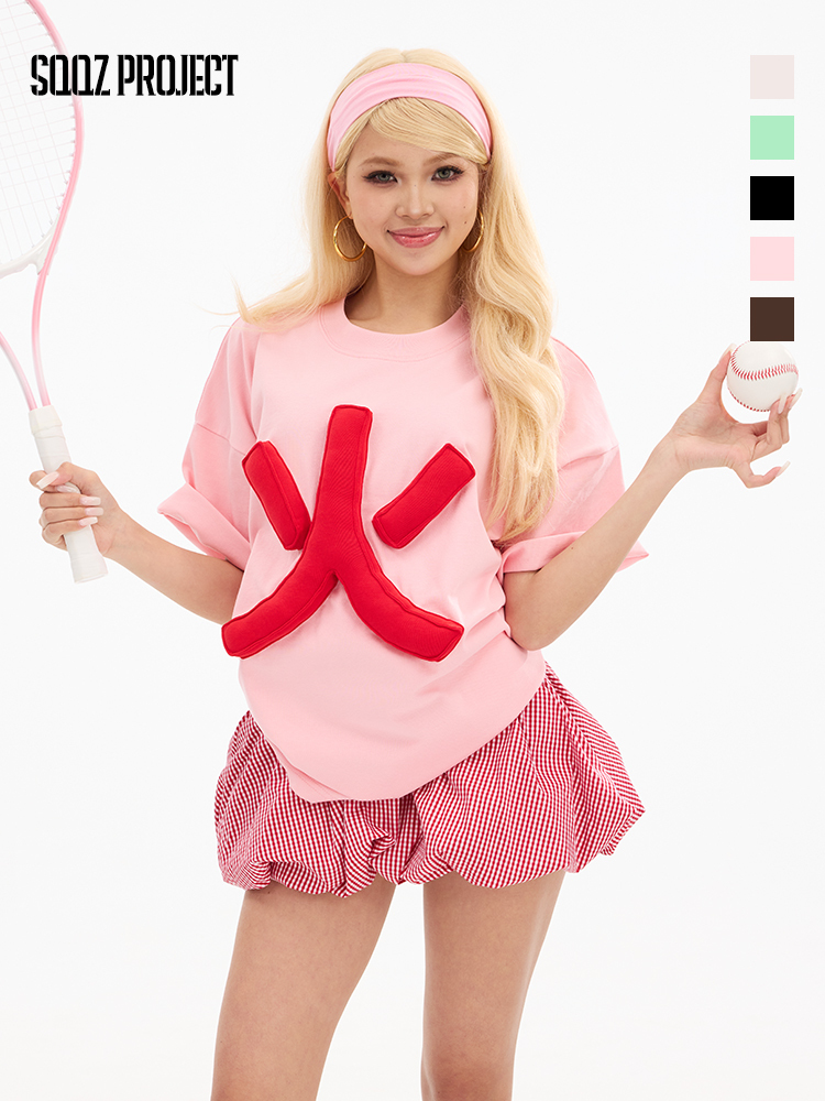 3D Elements Cotton Padding Oversized Short Sleeve T-Shirt - Couples