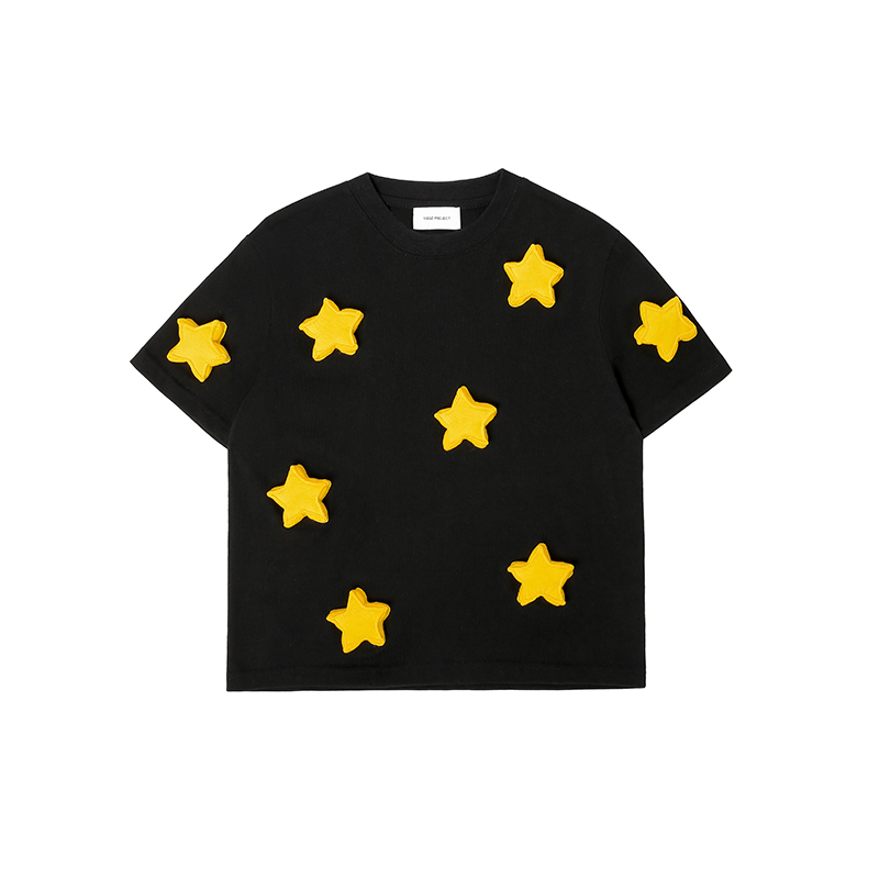 Cotton-filled 3D Allover Stars Graphic T-shirt Hand-printed Design Crewneck Kids Oversized Comfort Playwear Top SQQZ PROJECT Original