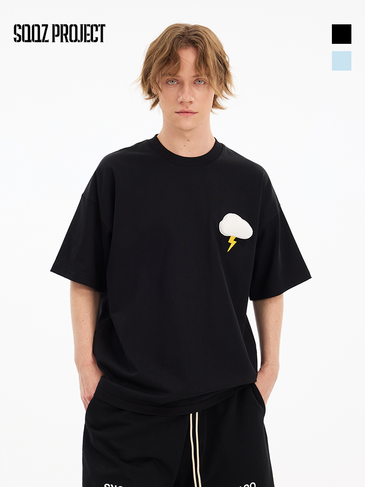 3D Cloud Puff Print Oversized Short Sleeve T-Shirt - Couples