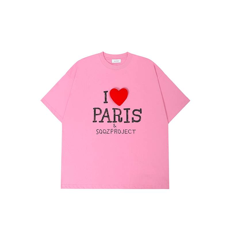 Cotton-filled 3D Raised Heart with Hand-painted Lettering Oversized Crewneck T-shirt Unisex Streetwear Top SQQZ PROJECT Original