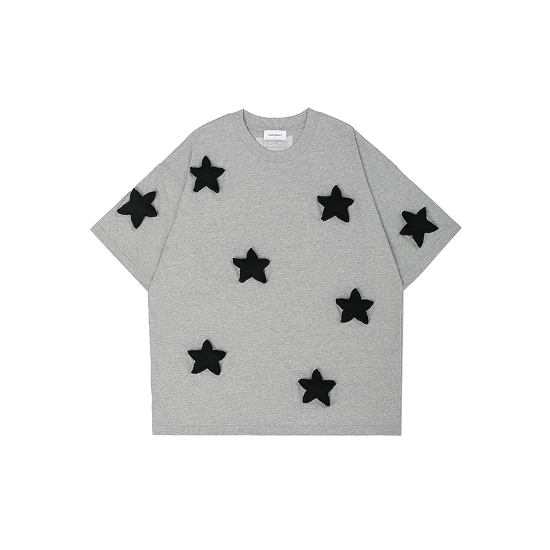3D Stars Pattern Cotton Padding Oversized Short Sleeve T-Shirt - Couples