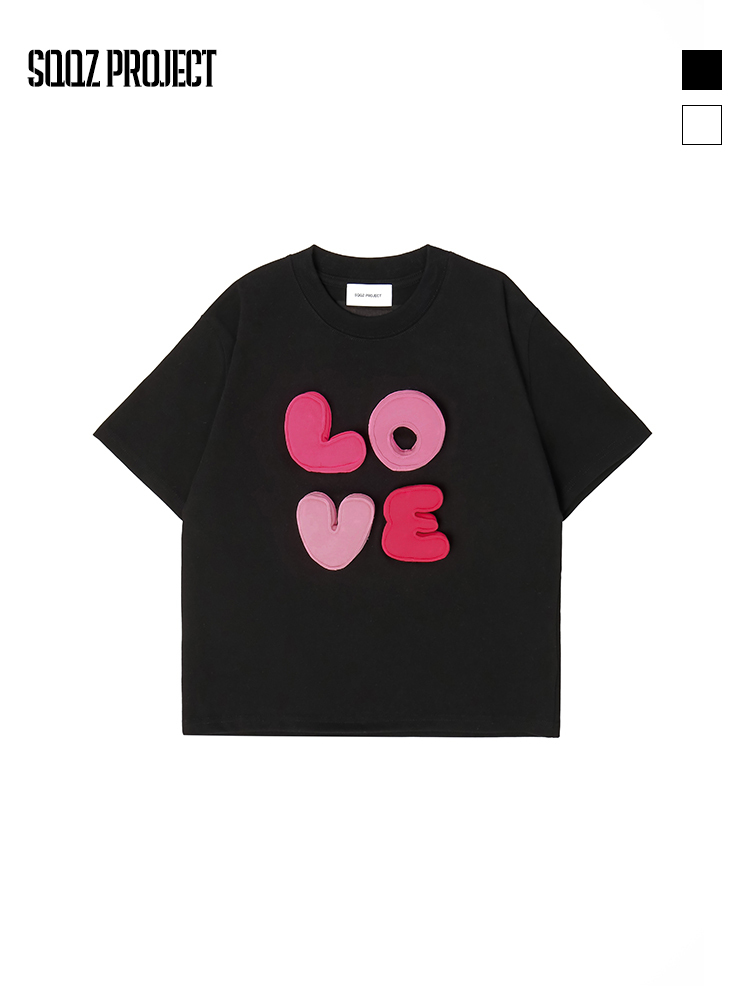 Cotton-filled 3D LOVE Lettering T-shirt Hand-printed Design Crewneck Kids Oversized Comfort Playwear Top SQQZ PROJECT Original