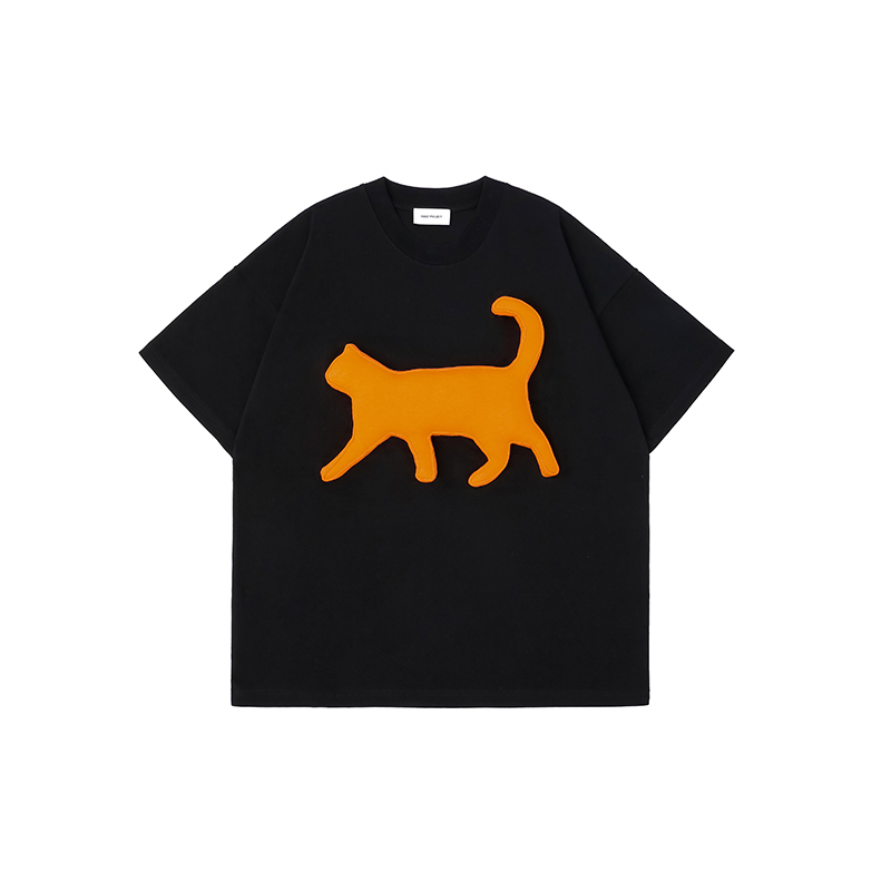 Cotton-filled 3D Raised Cat Graphic T-shirt Hand-printed Design Crewneck Unisex Oversized Comfort Streetwear Top SQQZ PROJECT Original