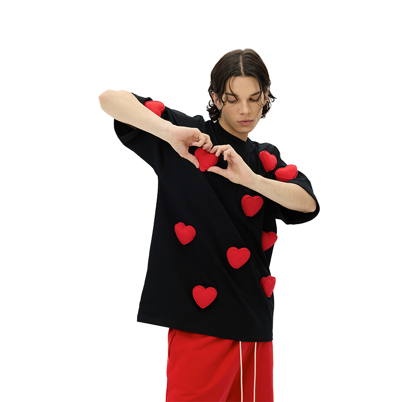 3D Embossed Heart Crewneck Heavyweight T-Shirt