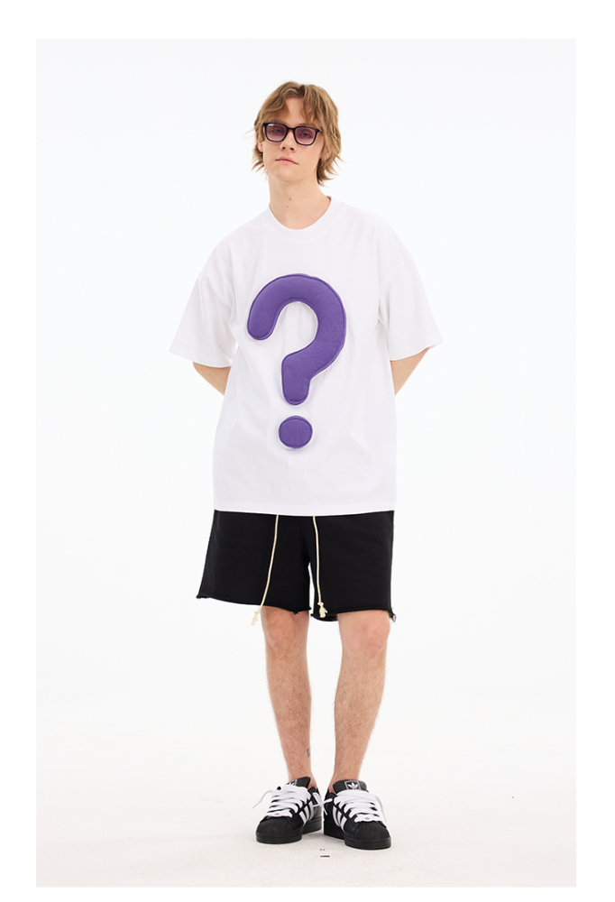 3D Question Mark Cotton Padding Oversized Crewneck Short Sleeve T-Shirt - Couples