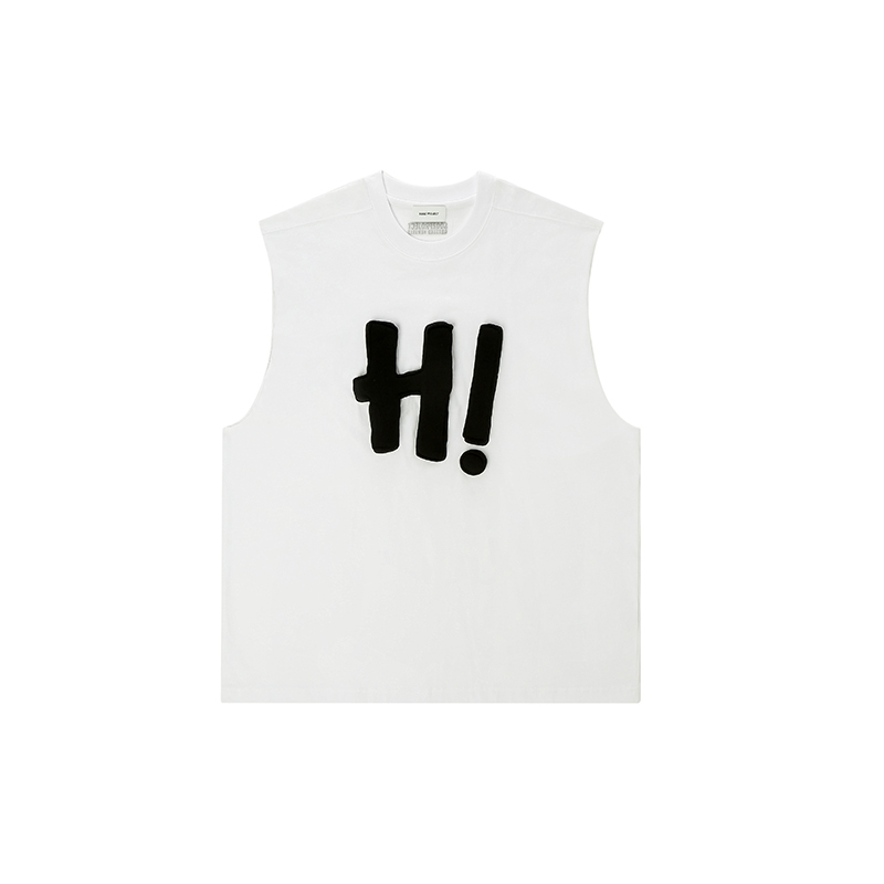 Cotton-filled 3D Raised H! Text Sleeveless Tank Hand-printed Design Unisex Oversized Comfort Streetwear Top SQQZ PROJECT Original