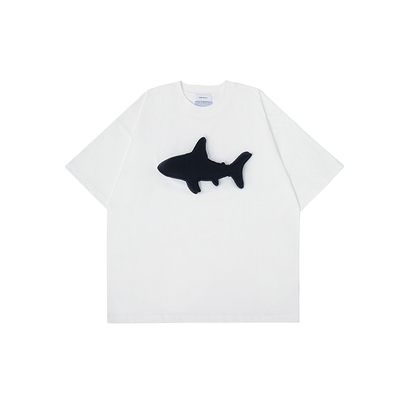 Cotton-filled 3D Raised Shark Graphic T-shirt Hand-printed Design Crewneck Unisex Oversized Comfort Streetwear Top SQQZ PROJECT Original
