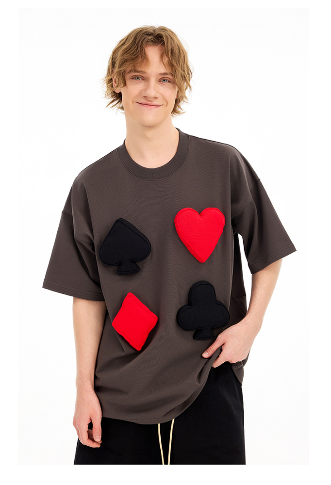 3D Poker Suits Puff Print Oversized Short Sleeve T-Shirt - Couples