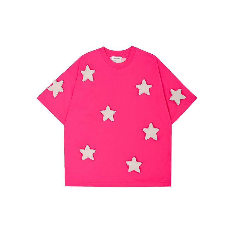 3D Stars Pattern Cotton Padding Oversized Short Sleeve T-Shirt - Couples