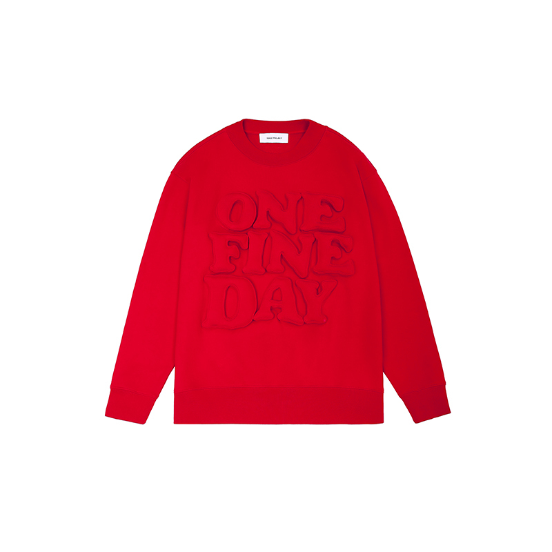 Cotton-filled 3D Raised Slogan Crewsweatshirt Embroidered Detail Oversized Fit Unisex Warm Streetwear Essential SQQZ PROJECT Original
