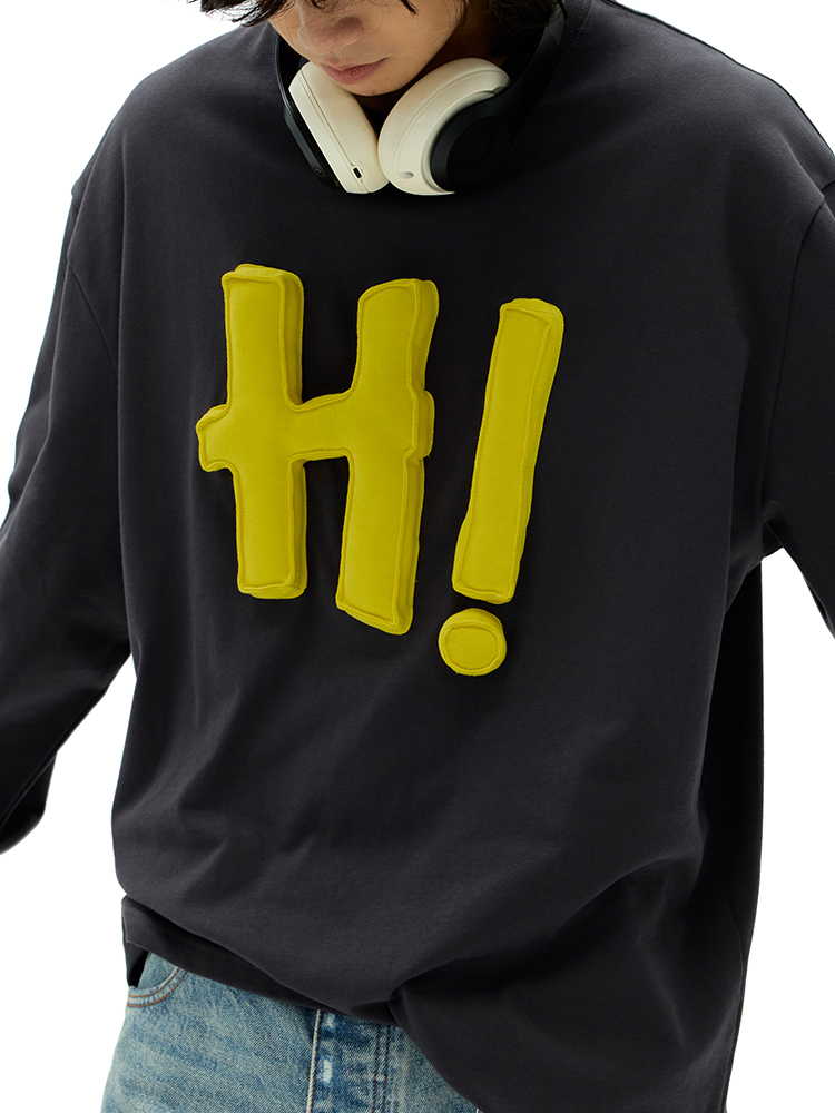 Cotton-filled 3D Raised HI Graphic Longsleeve T-shirt Hand-printed Design Oversized Unisex Comfort Streetwear Top SQQZ PROJECT Original