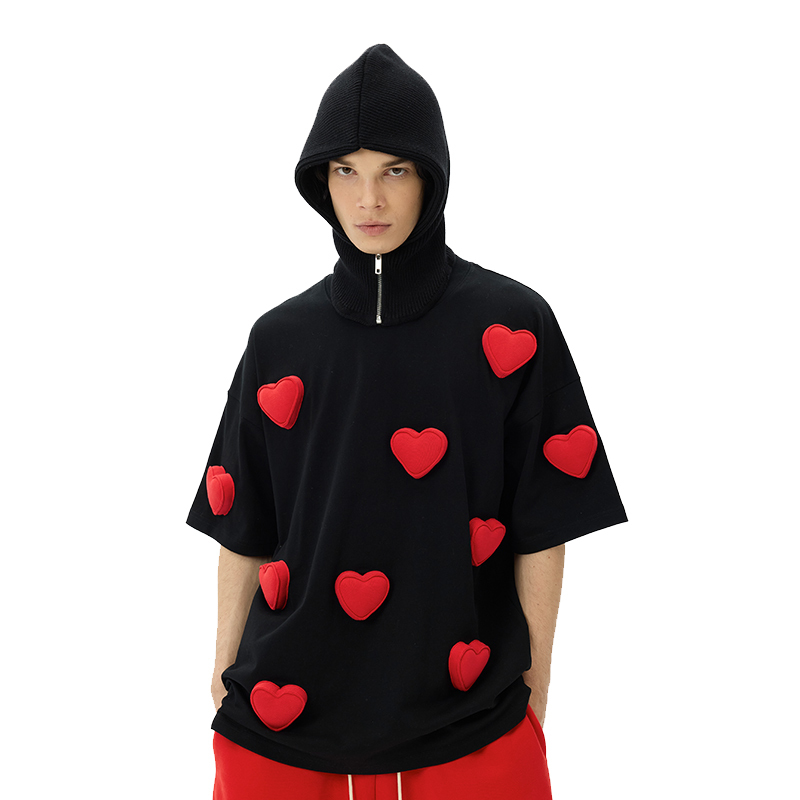 3D Embossed Heart Crewneck Heavyweight T-Shirt