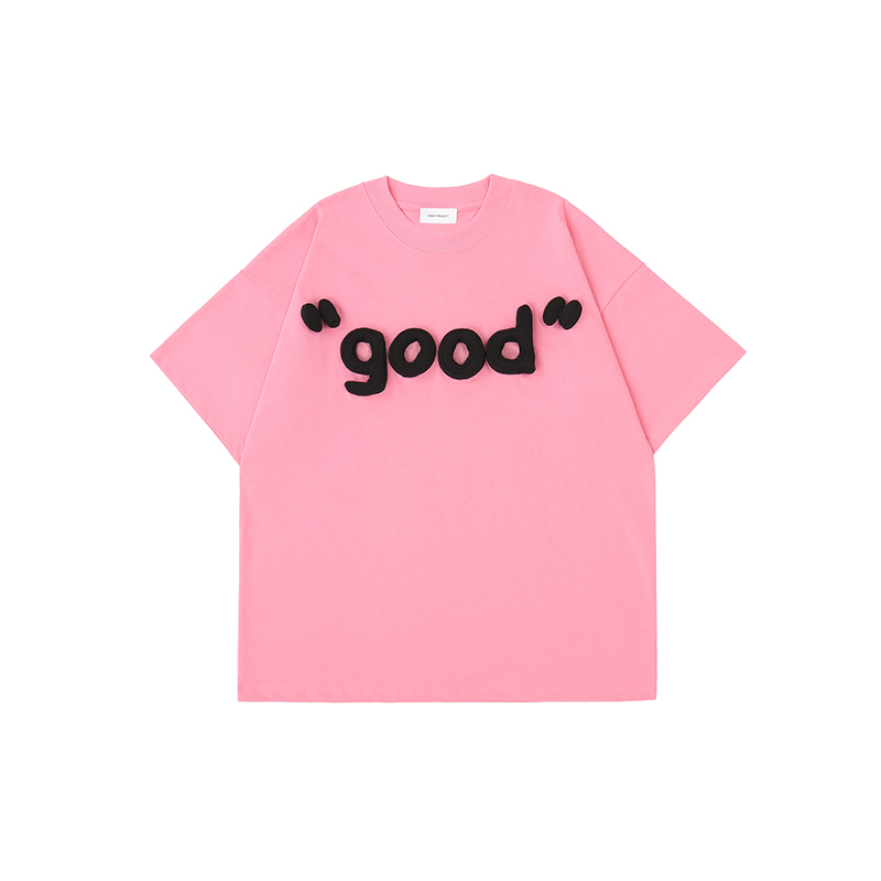 Cotton-filled 3D Raised "good" Text T-shirt Hand-printed Design Crewneck Unisex Oversized Comfort Streetwear Top SQQZ PROJECT Original