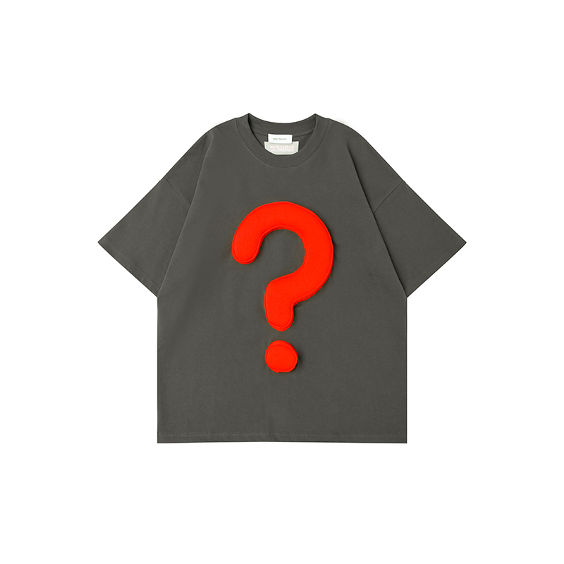 3D Question Mark Cotton Padding Oversized Crewneck Short Sleeve T-Shirt - Couples