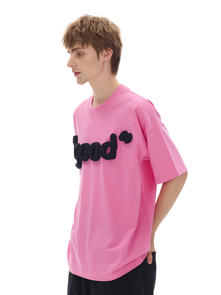 Cotton-filled 3D Raised "good" Text T-shirt Hand-printed Design Crewneck Unisex Oversized Comfort Streetwear Top SQQZ PROJECT Original