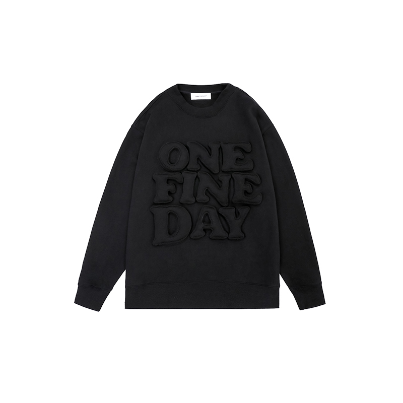 Cotton-filled 3D Raised Slogan Crewsweatshirt Embroidered Detail Oversized Fit Unisex Warm Streetwear Essential SQQZ PROJECT Original