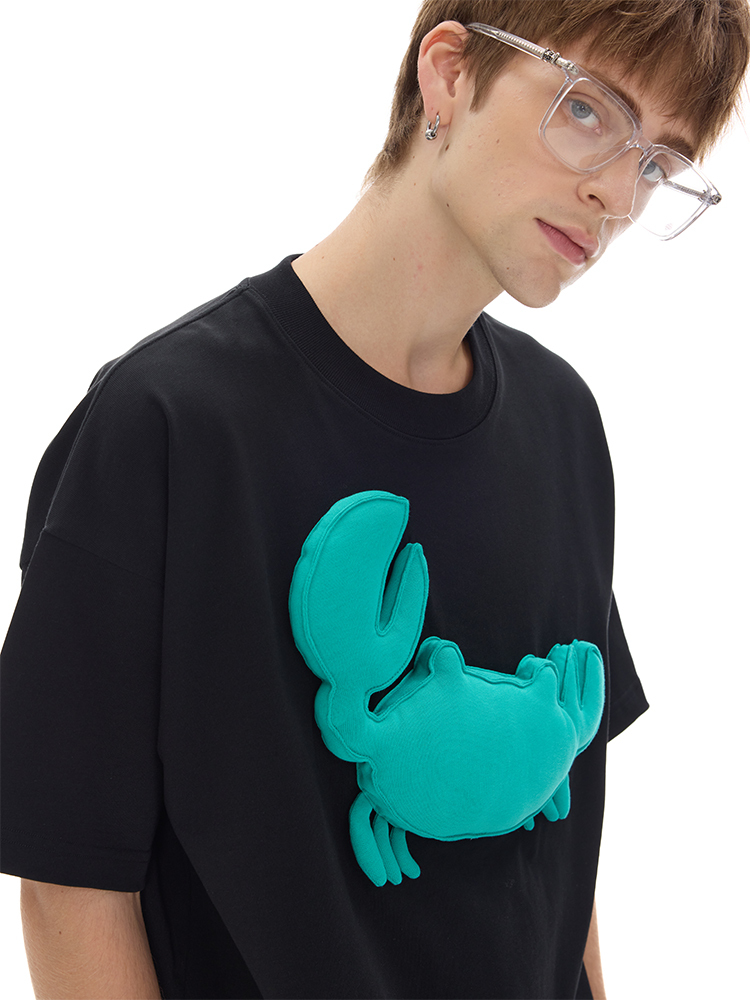 Cotton-filled 3D Crab Graphic T-shirt Hand-printed Design Crewneck Unisex Oversized Comfort Streetwear Top SQQZ PROJECT Original