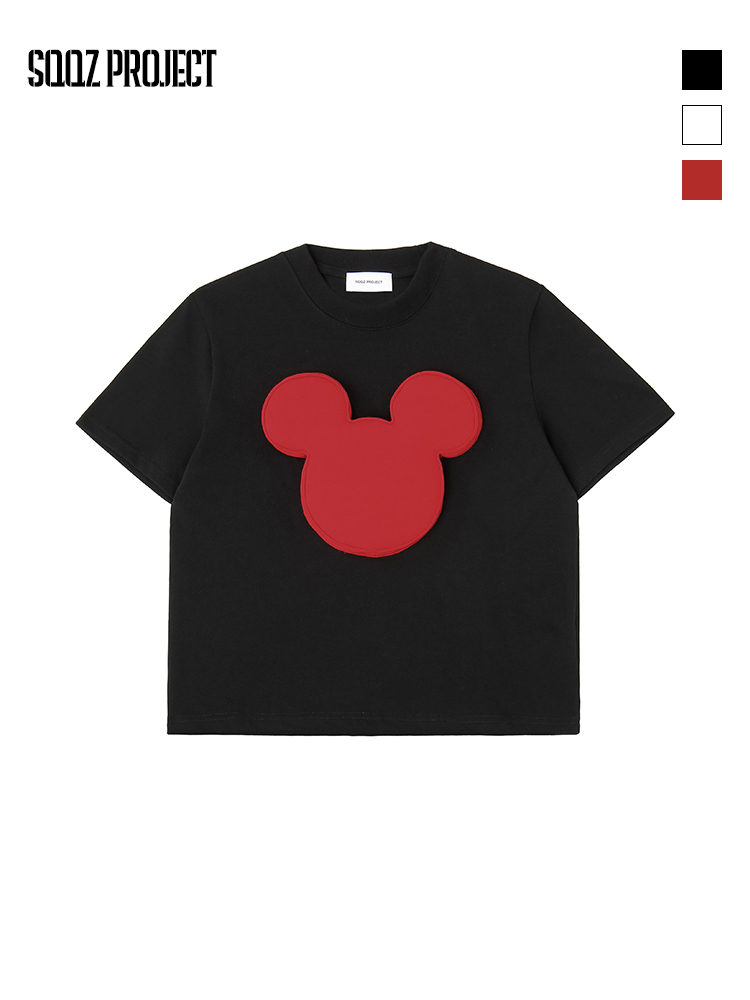 Cotton-filled 3D Mickey Graphic T-shirt Hand-printed Design Crewneck Kids Oversized Comfort Playwear Top SQQZ PROJECT Original