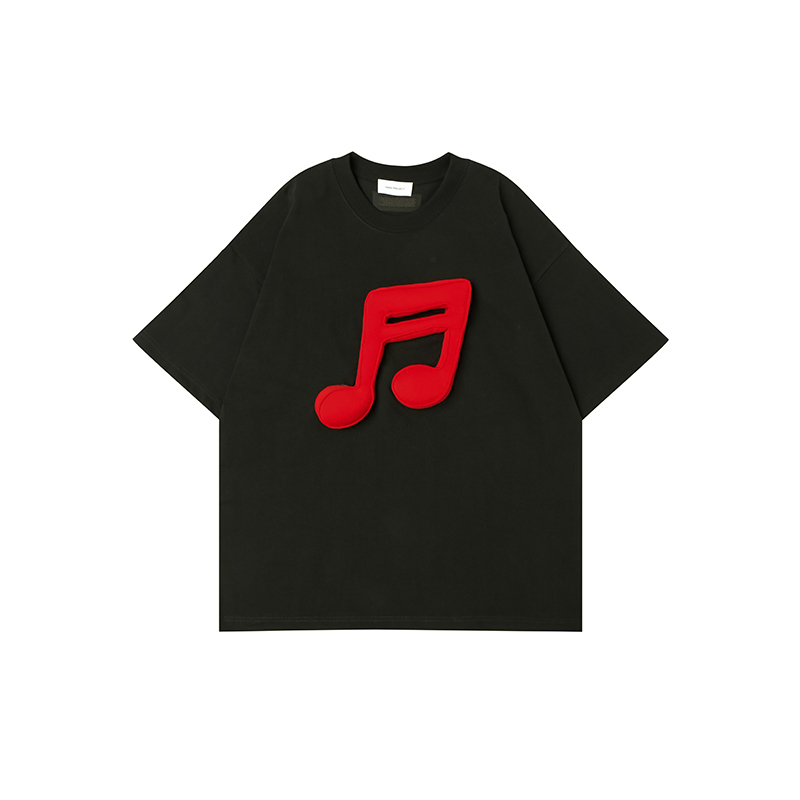 Cotton-filled 3D Raised Music Note Logo T-shirt Hand-printed Design Crewneck Unisex Oversized Comfort Streetwear Top SQQZ PROJECT Original