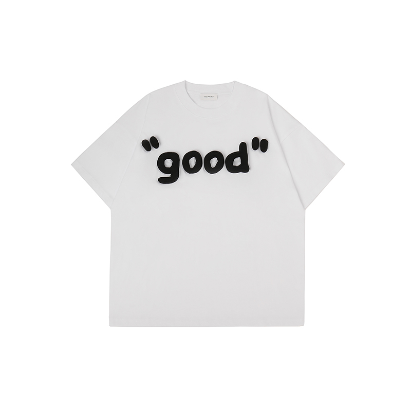 Cotton-filled 3D Raised "good" Text T-shirt Hand-printed Design Crewneck Unisex Oversized Comfort Streetwear Top SQQZ PROJECT Original