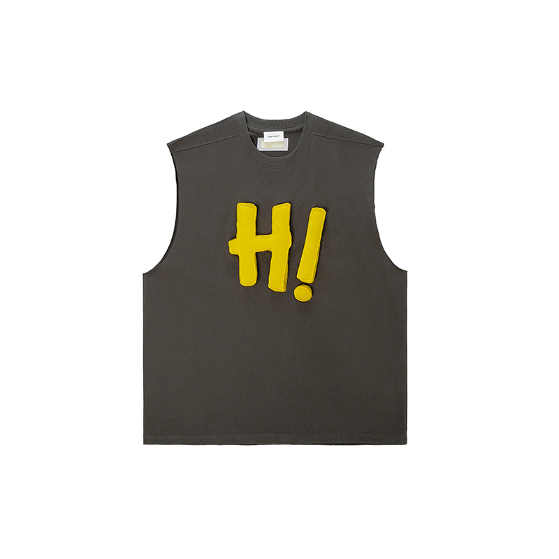 Cotton-filled 3D Raised H! Text Sleeveless Tank Hand-printed Design Unisex Oversized Comfort Streetwear Top SQQZ PROJECT Original