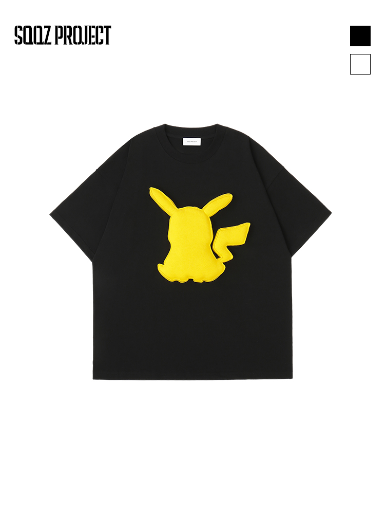 Cotton-filled 3D Pikachu Graphic T-shirt Hand-printed Design Crewneck Unisex Oversized Comfort Streetwear Top SQQZ PROJECT Original