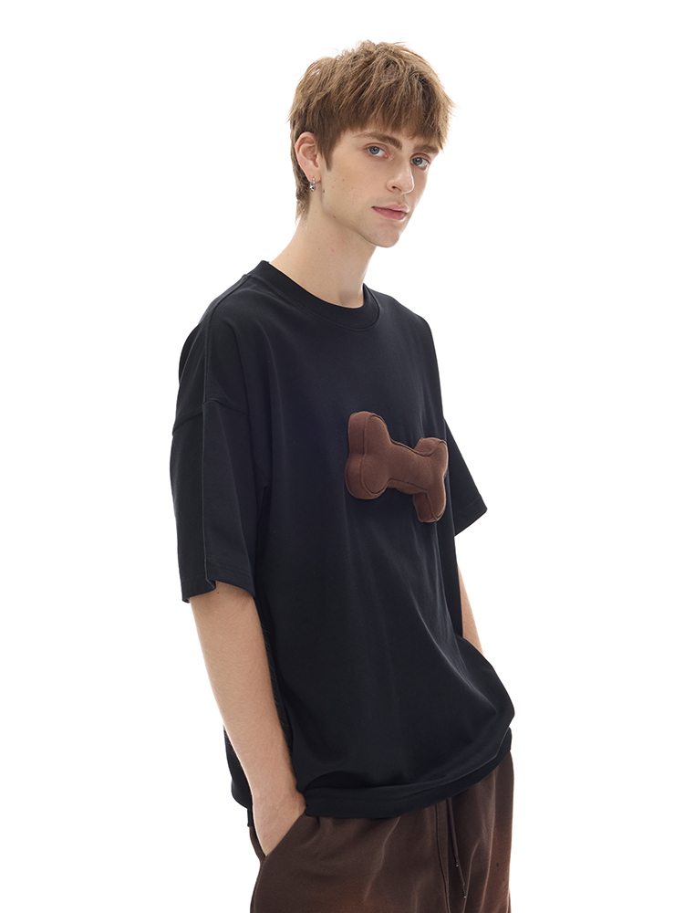 Cotton-filled 3D Raised Bone Graphic T-shirt Hand-printed Design Crewneck Unisex Oversized Comfort Streetwear Top SQQZ PROJECT Original