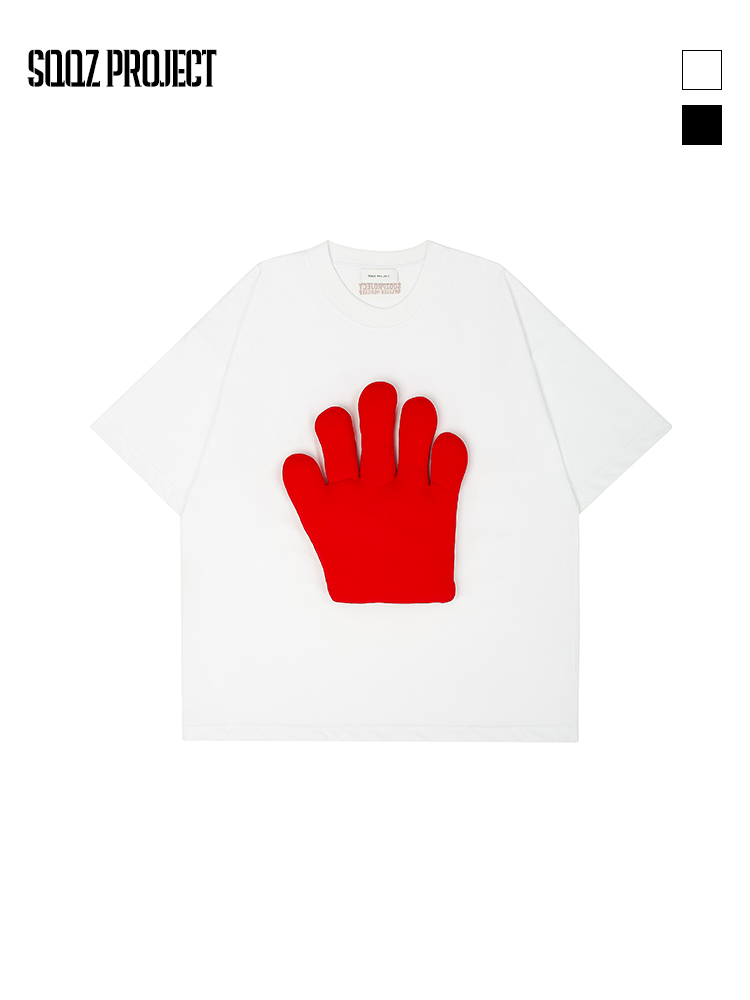 3D Palm Cotton Padding Oversized Crewneck Short Sleeve T-Shirt - Unisex