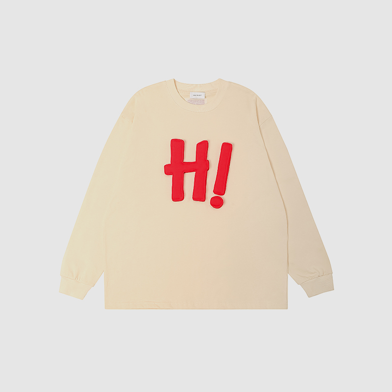 Cotton-filled 3D Raised HI Graphic Longsleeve T-shirt Hand-printed Design Oversized Unisex Comfort Streetwear Top SQQZ PROJECT Original