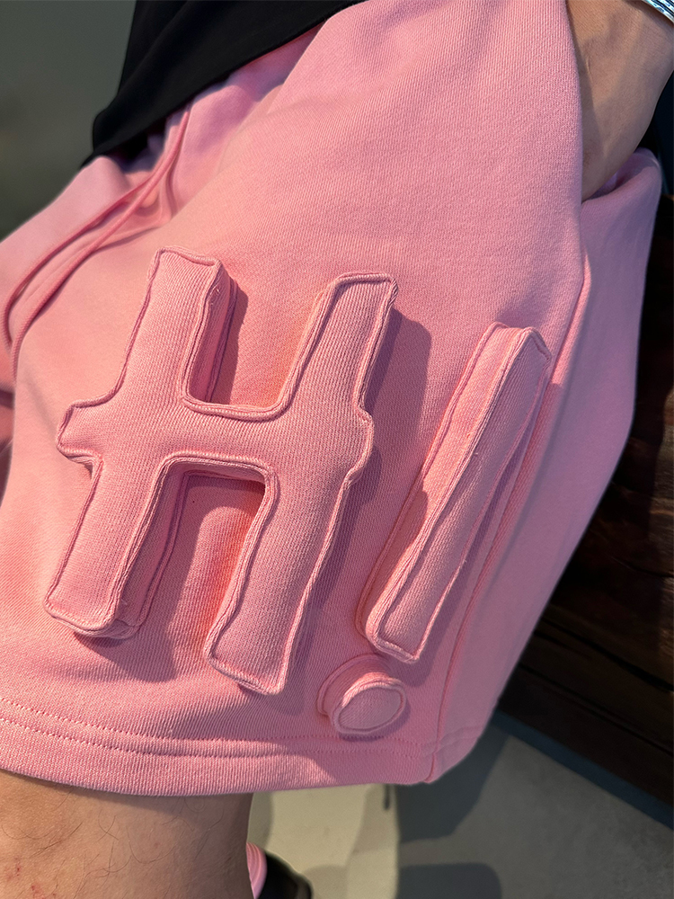 Cotton-filled 3D Raised "Hi" Lettering Sweatshorts 480GSM Heavyweight Unisex Oversized Fit Couples Summer Essential SQQZ PROJECT Original