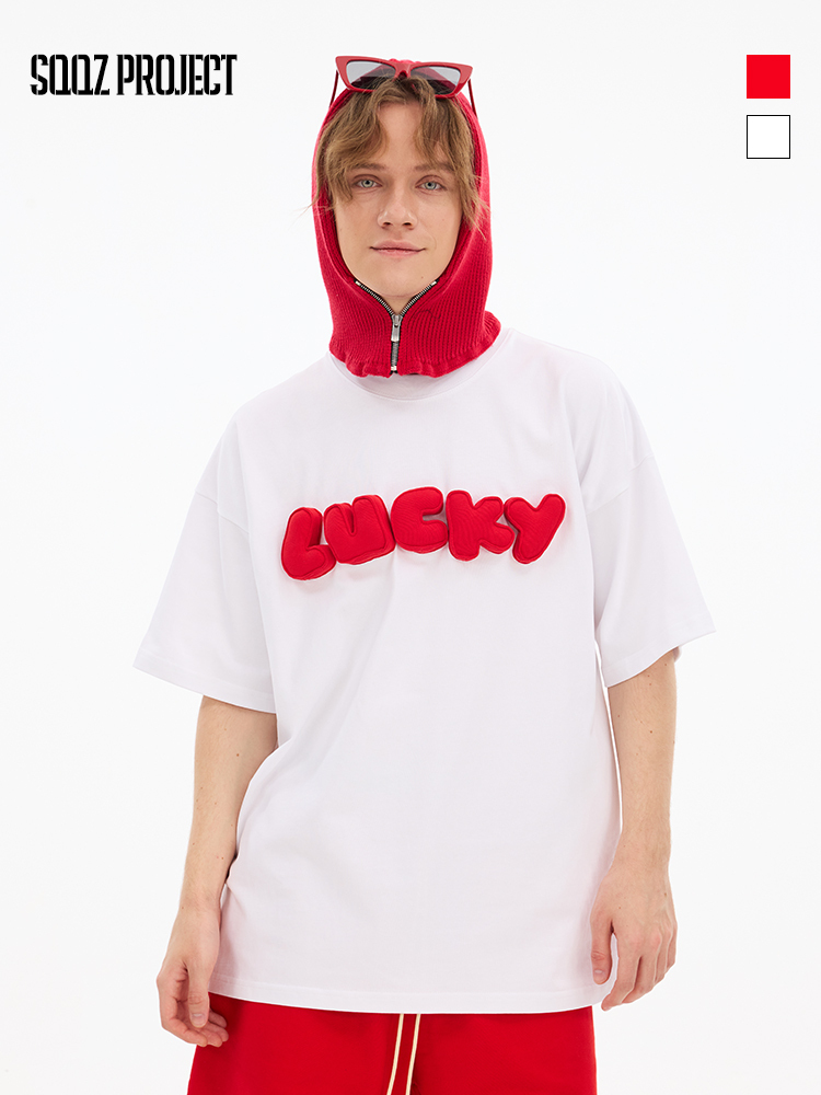 3D Lucky Puff Print Oversized Crewneck Short Sleeve T-Shirt - Unisex