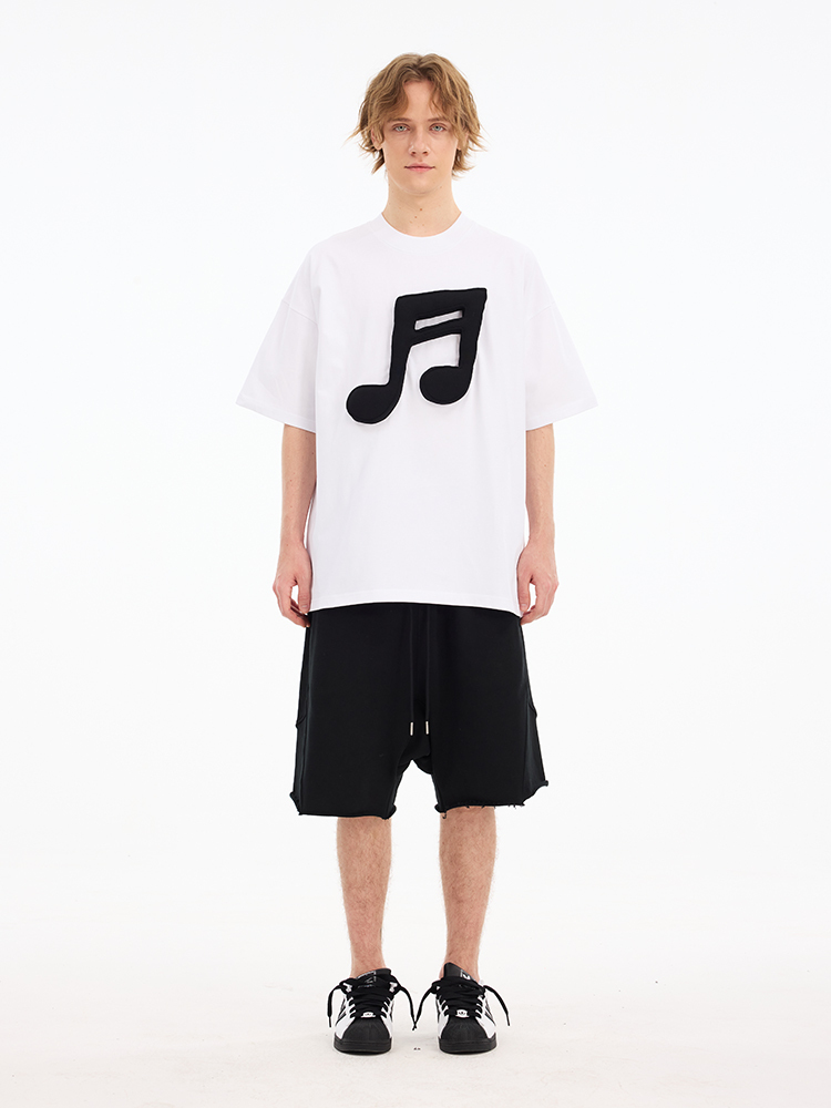 Cotton-filled 3D Raised Music Note Logo T-shirt Hand-printed Design Crewneck Unisex Oversized Comfort Streetwear Top SQQZ PROJECT Original