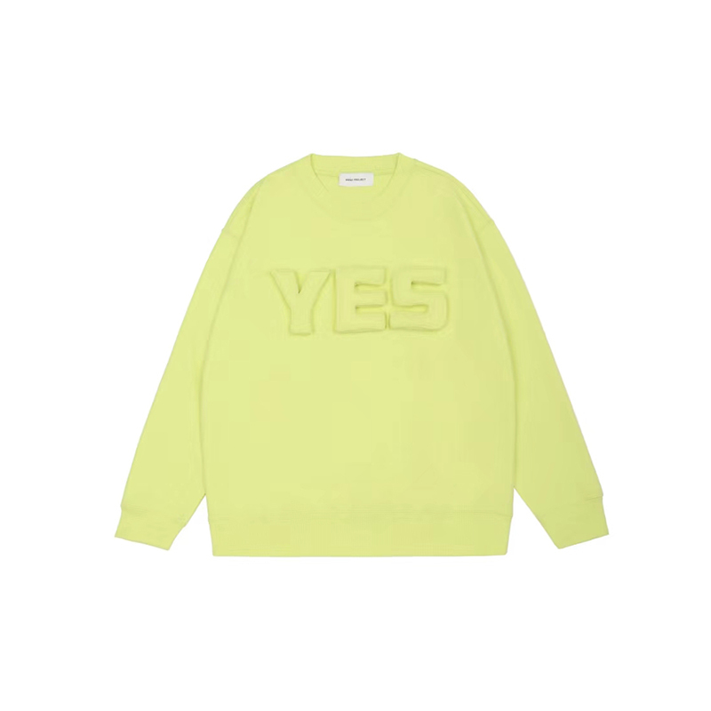 Cotton-filled 3D Raised YES Lettering Crewsweatshirt Bold Typography Oversized Fit Couples Matching Streetwear SQQZ PROJECT Original