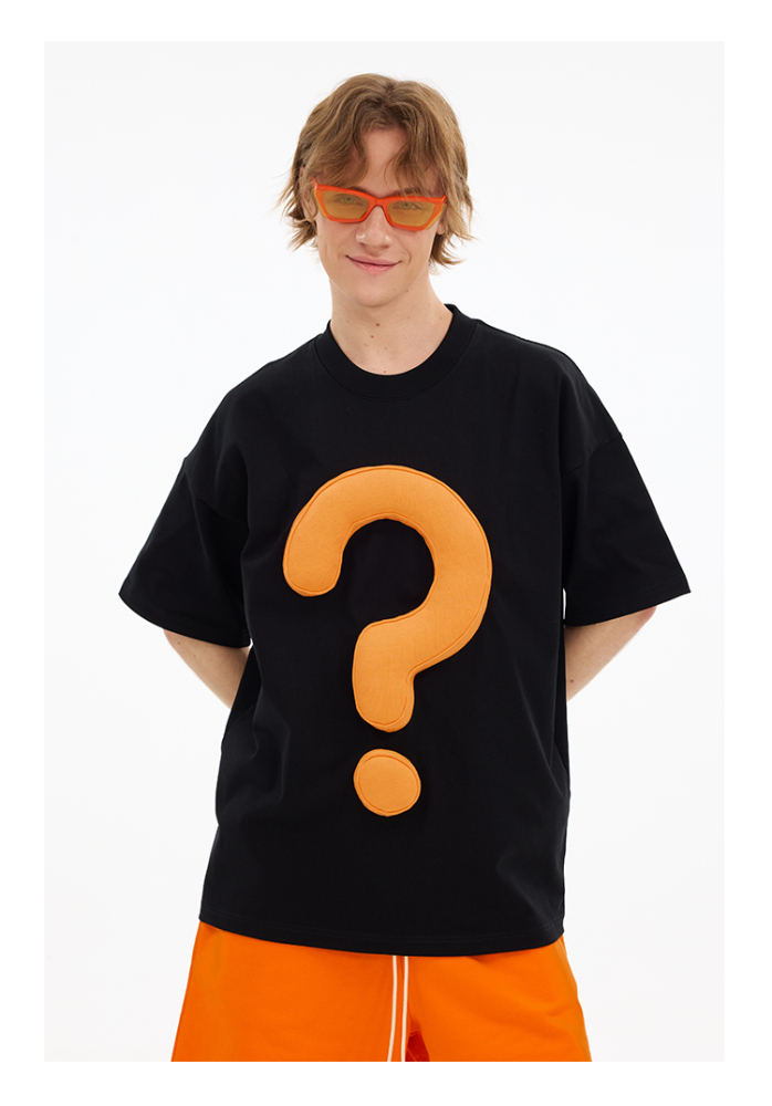 3D Question Mark Cotton Padding Oversized Crewneck Short Sleeve T-Shirt - Couples