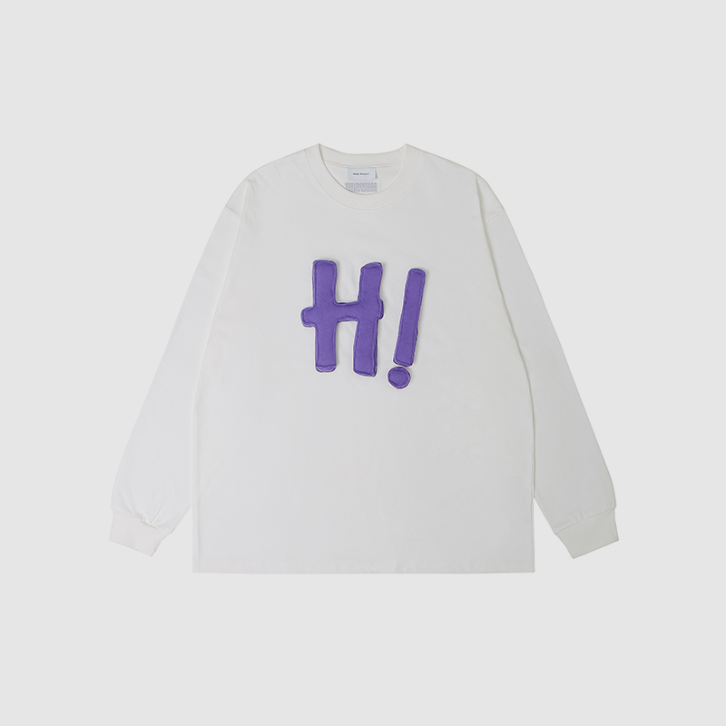 Cotton-filled 3D Raised HI Graphic Longsleeve T-shirt Hand-printed Design Oversized Unisex Comfort Streetwear Top SQQZ PROJECT Original