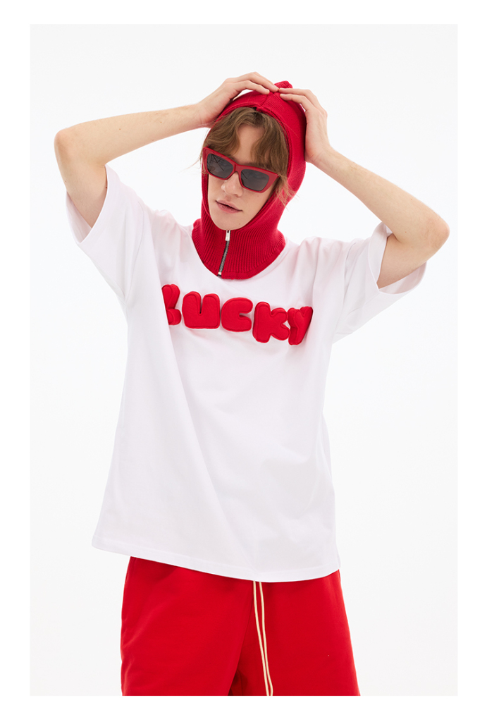 3D Lucky Puff Print Oversized Crewneck Short Sleeve T-Shirt - Unisex