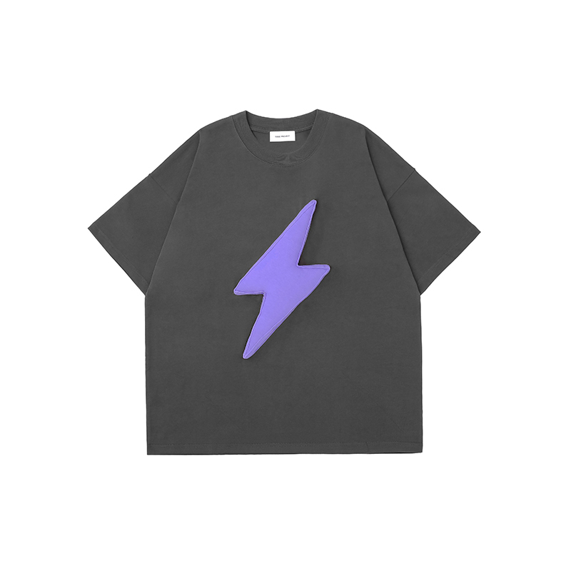 Cotton-filled 3D Raised Lightning Graphic T-shirt Hand-printed Design Crewneck Unisex Oversized Comfort Streetwear Top SQQZ PROJECT Original