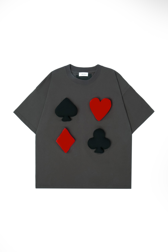 3D Poker Suits Puff Print Oversized Short Sleeve T-Shirt - Couples