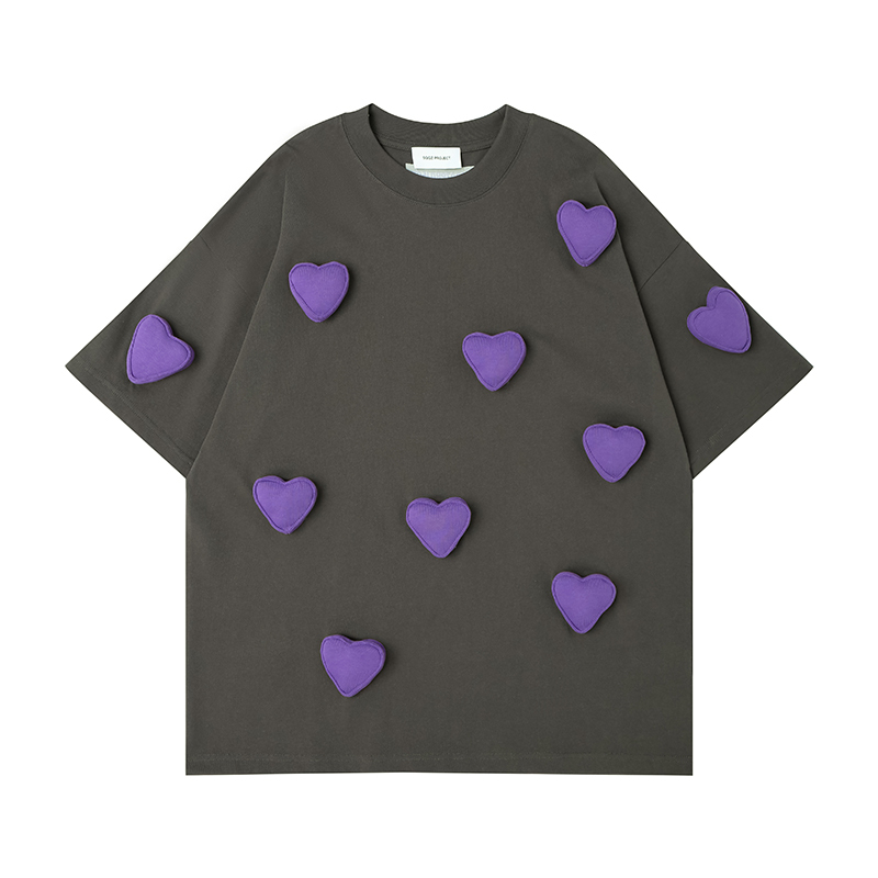 3D Embossed Heart Crewneck Heavyweight T-Shirt