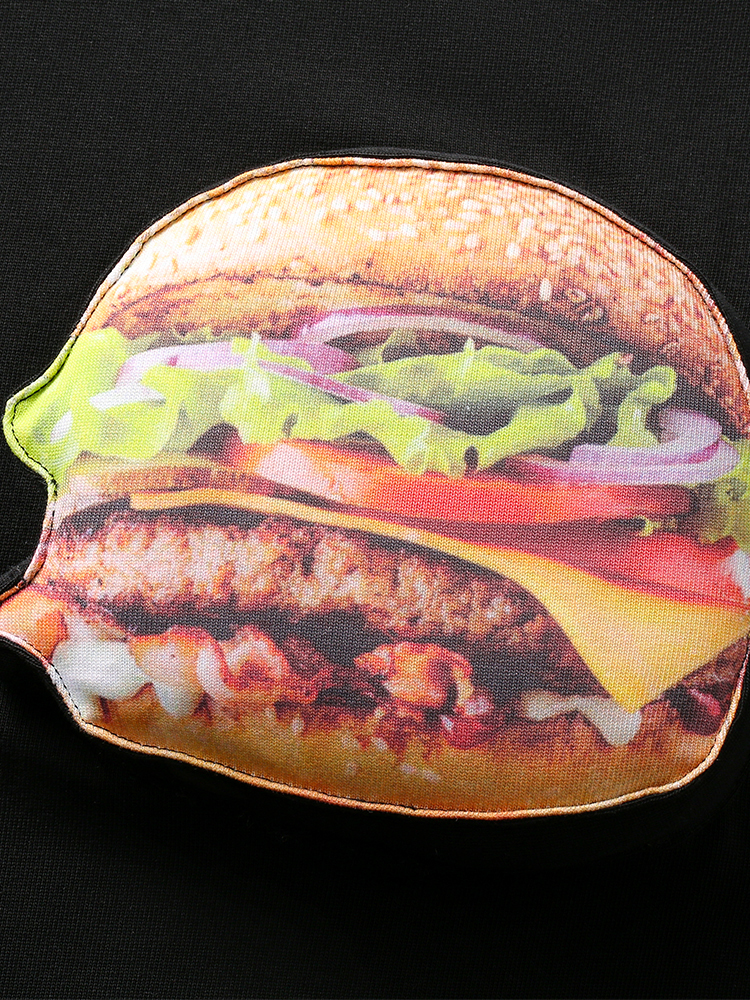 3D Burger Cotton Padding Oversized Crewneck Short Sleeve T-Shirt - Unisex