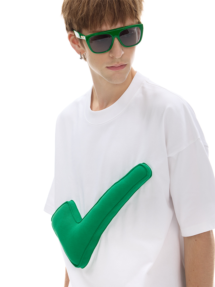 Cotton-filled 3D Raised "Correct" Symbol T-shirt Hand-printed Design Crewneck Unisex Oversized Comfort Streetwear Top SQQZ PROJECT Original