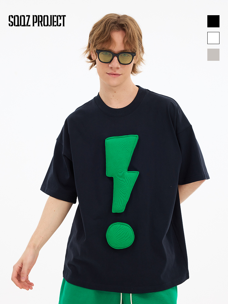3D Lightning & Exclamation Cotton Padding Oversized Short Sleeve T-Shirt - Couples