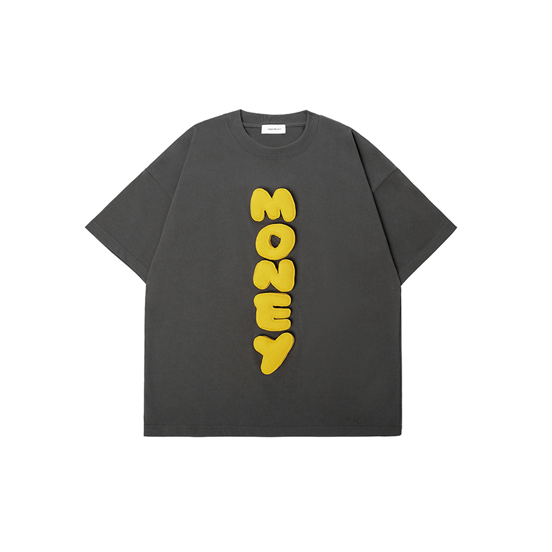 Cotton-filled 3D Raised MONEY Text T-shirt Hand-printed Design Crewneck Unisex Oversized Comfort Streetwear Top SQQZ PROJECT Original