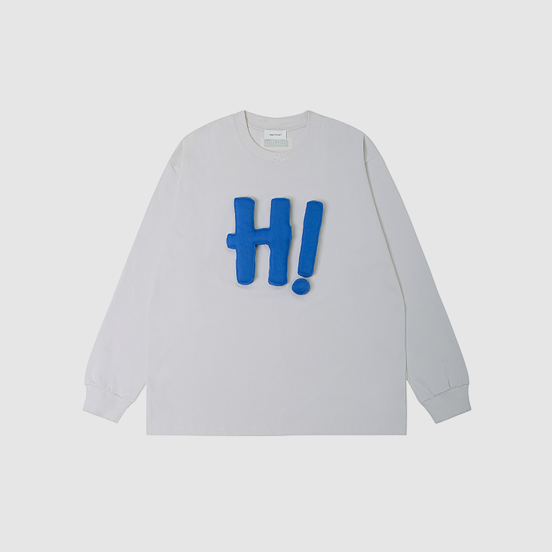 Cotton-filled 3D Raised HI Graphic Longsleeve T-shirt Hand-printed Design Oversized Unisex Comfort Streetwear Top SQQZ PROJECT Original