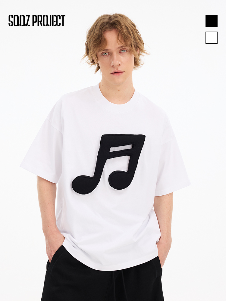 Cotton-filled 3D Raised Music Note Logo T-shirt Hand-printed Design Crewneck Unisex Oversized Comfort Streetwear Top SQQZ PROJECT Original