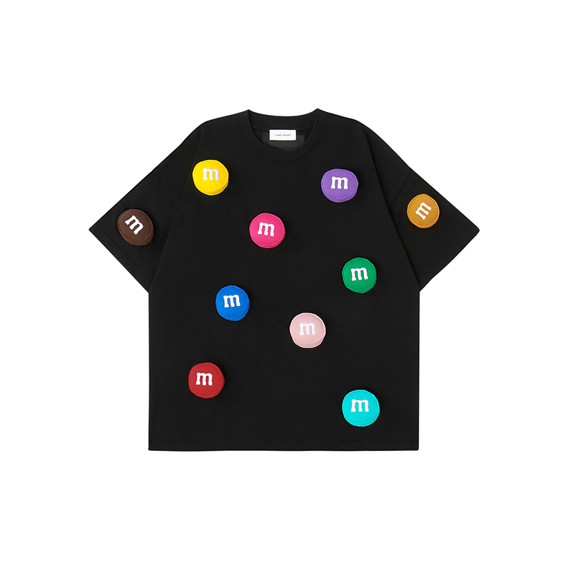 Cotton 3D MM bean pattern T-shirt, handmade printing design, round neck, unisex, loose and comfortable, street style top, original by SQQZ PROJECT