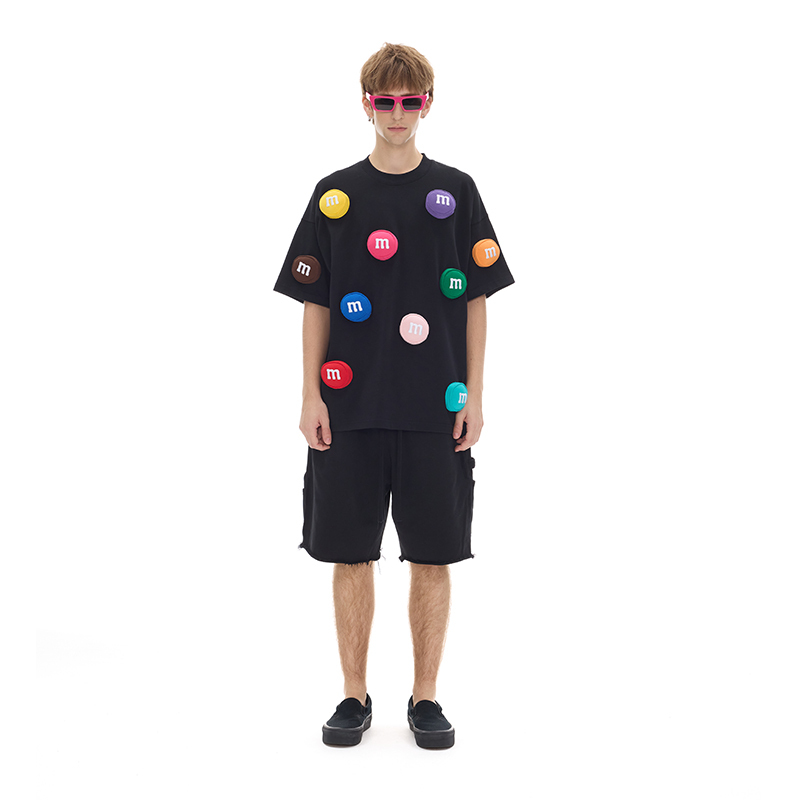 Cotton 3D MM bean pattern T-shirt, handmade printing design, round neck, unisex, loose and comfortable, street style top, original by SQQZ PROJECT