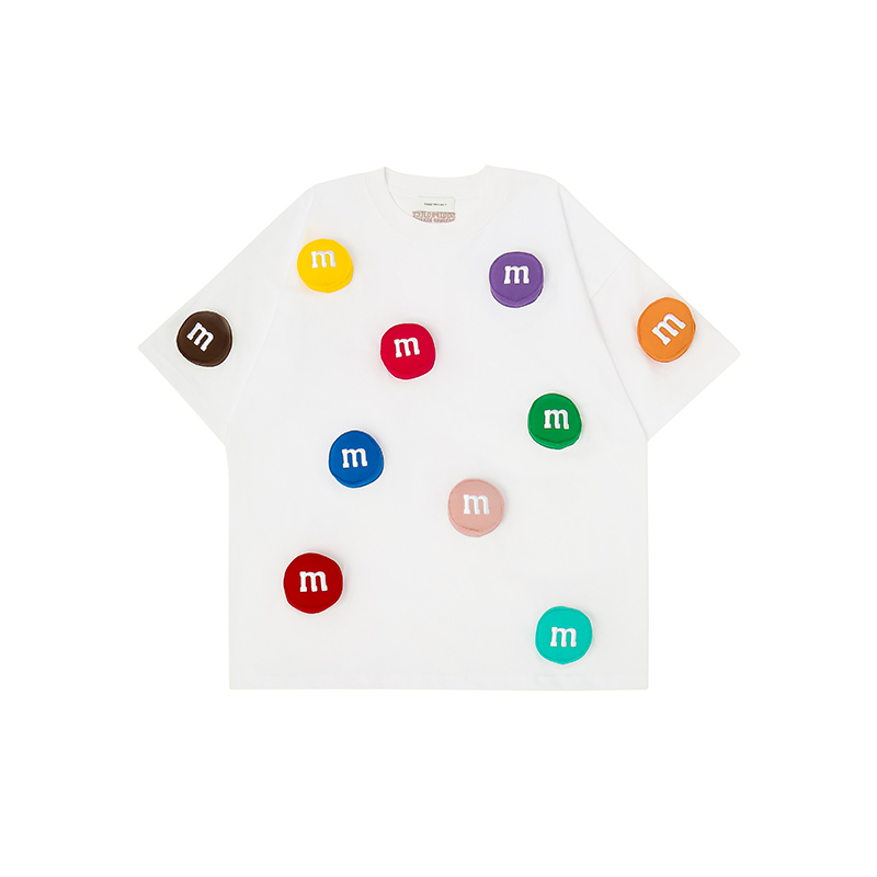 Cotton 3D MM bean pattern T-shirt, handmade printing design, round neck, unisex, loose and comfortable, street style top, original by SQQZ PROJECT