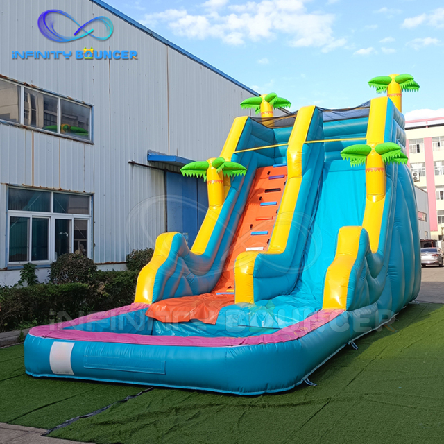 Blue color inflatable waterslide with pool